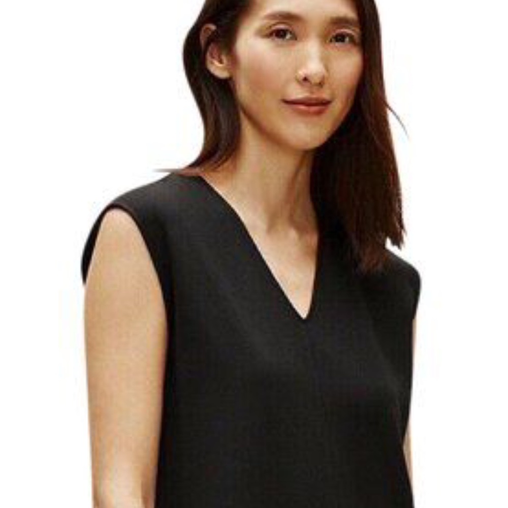 Eileen Fisher Black Tencel Ponte V-Neck Dress S NEW - Picture 2 of 6